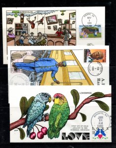 U.S. #2402, 2416, 2440 (U005) (3) Collins Hand Painted FDC's. VF cond