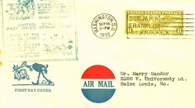 1932 Airmail  Sc C17 FDC   J. F. Bergmann cachet  CV $60