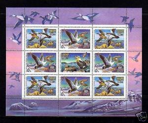 RUSSIA - 1993 - BIRDS - DUCKS - EIDER - AQUATIC - MINT SHEET OF 9!