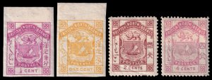 North Borneo Scott 25-26 Imperf., 27-28 Perf. (1886) Mint H F-VF C