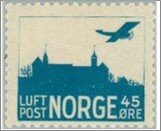 Norway Mint NK 155 Airmail with frame 45 Øre Greenish blue -weak frame