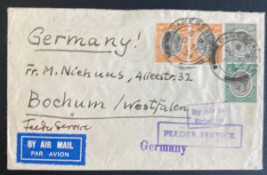 1934 Dar Es Salaam Tanganyika First Flight Airmail Cover FFC To Bochum Germany