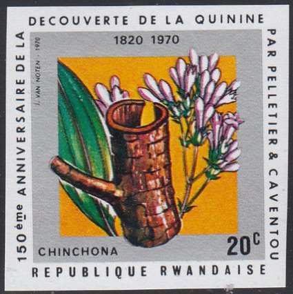 Rwanda 1970 MNH Sc 367 20c Cinchona flower, bark Quinine Discovery IMPERF