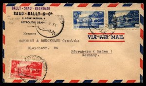 Lebanon Liban 1951 Airmail cover  to Baden Germany