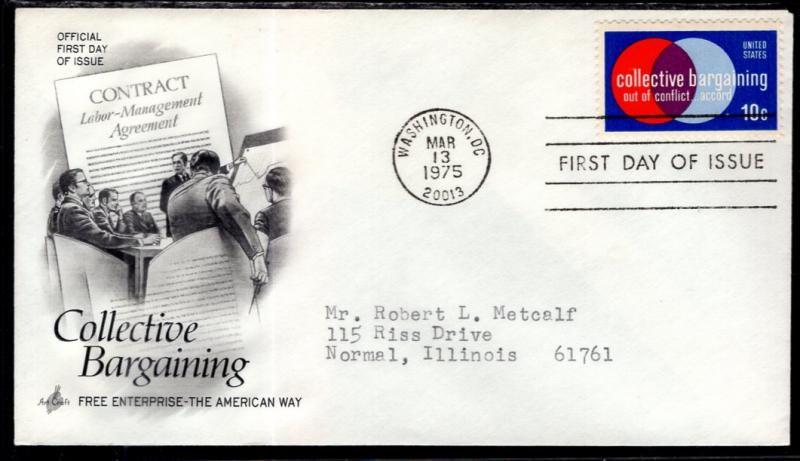 US 1558 Collective Bargaining Artcraft Typed FDC