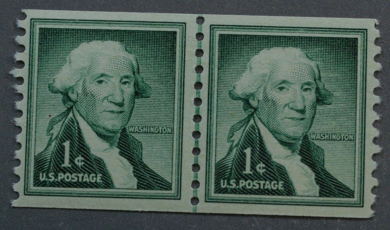 United States #1054 One Cent Washington Coil Line Pair MNH