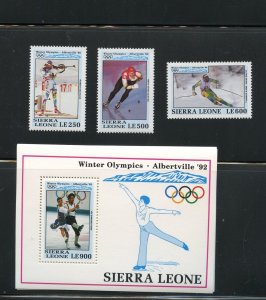 SIERRA LEONE SCOTT #1520/22 &1524 ALBERTVILLE  OLYMPIC GAMES SET & S/S MINT NH