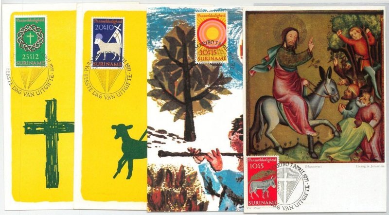 63931 - SURINAME - POSTAL HISTORY: set of 4 MAXIMUM CARD 1971 EASTER Religion-