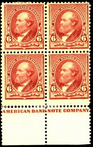 U.S. #224 MINT BLOCK OF 4 OG HR