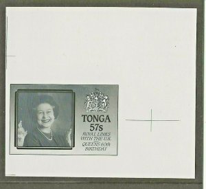 TONGA 1986 60TH BIRTHDAY QUEEN ELIZABETH 57S BROMIDE PROOF + SPECIMEN STAMP