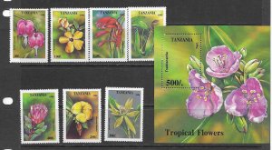 Tanzania 1303-10 MNH Flowers set cpl.  X 5,  vf. 2022 CV $41.25