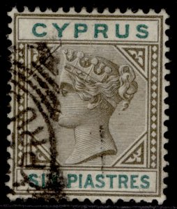 CYPRUS QV SG45, 6pi sepia & green, FINE USED. Cat £23.