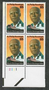 2402 A. Phillip Randolph MNH Plate block - LL