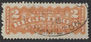 Canada #F1 2c Registered Letter Stamp VF Used Registered Hamilton Oval AP 11 78