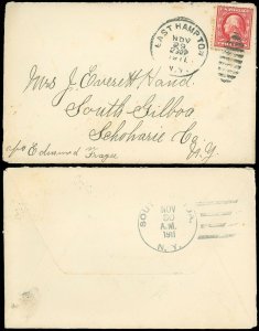 NOV 29 1911 EAST HAMPTON NY Cds, Cover to SOUTH GILBOA NY, Contents, Scott #409!