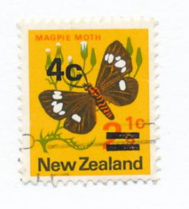 New Zealand 1971 Scott 480 used - 4c on 2.1/2c, Butterfly