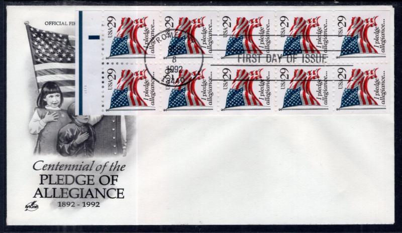 US 2593a Plede of Allegiance Booklet Pane U/A FDC