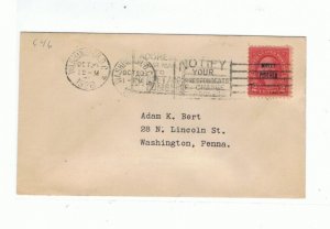 Adam Bert First day cover Scott # 646 Molly Pitcher Washington DC cancellation