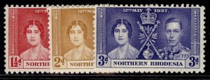 NORTHERN RHODESIA GVI SG22-24, CORONATIOn set, M MINT. 