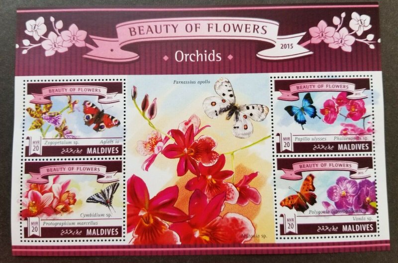 *FREE SHIP Maldives Beauty Of Flowers Orchids 2015 Butterfly Insect (ms) MNH