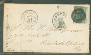 US  3c green, Postmarked Boston, June 10 (1882?), 10 in a Double Circle Killer, Nice overall condition.