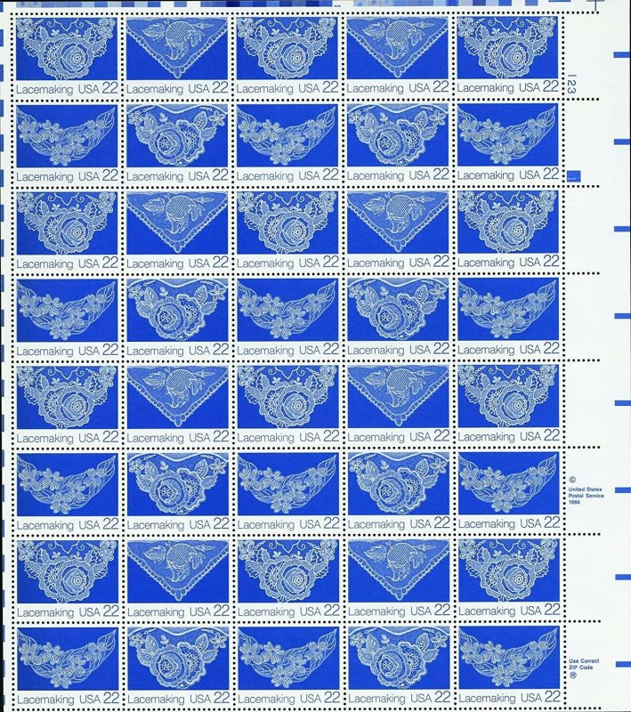 Lace making Sheet of Forty 22 Cent Postage Stamps Scott 2351-54