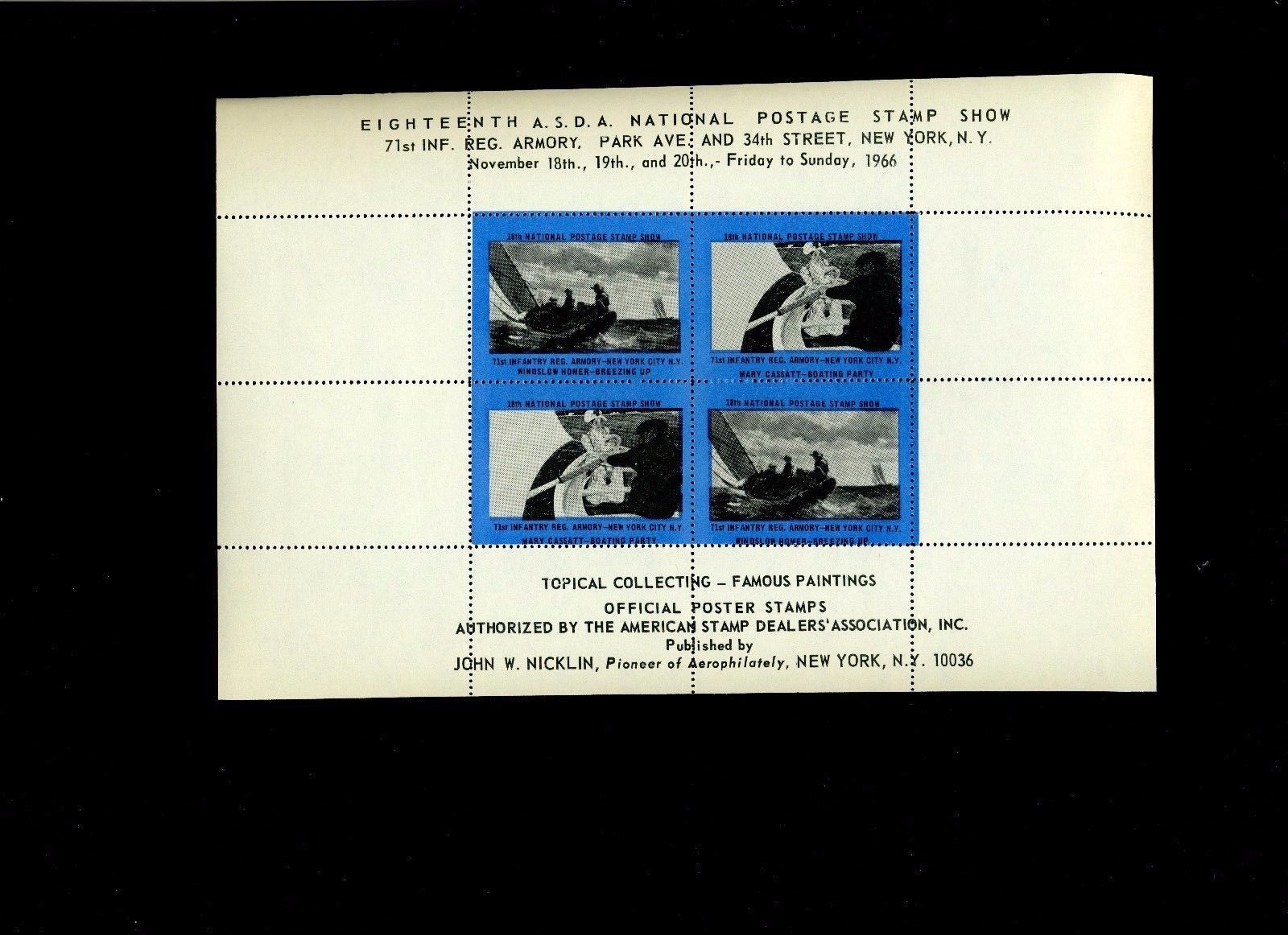 4 DIFFERENT COLOR SHEETS 1966 ASDA NATIONAL POSTAGE STAMP SHOW L741 NY