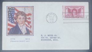 Scott 962  FDC  Francis Scott Key  Unknown Cachet