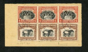 North Borneo SG158 strip and SG164 Strip on piece