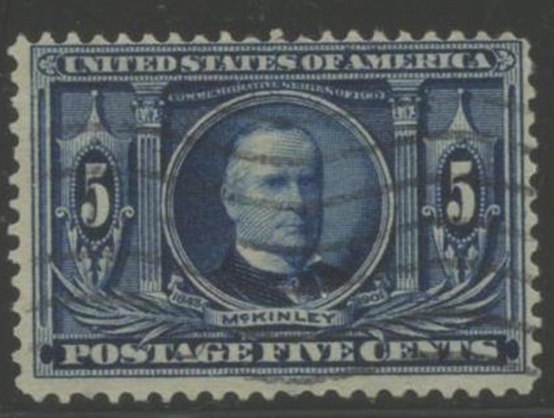 US Sc#326 1904 5c Louisiana Purchase McKinley Fine Centering Light Cancel Used