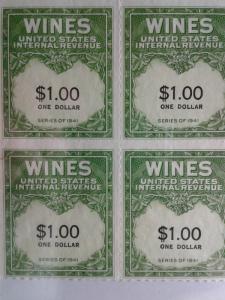 SCOTT # RE 173 MINT NEVER HINGED BLOCK OF 4 GEMS NGAI ONE LINE WINE STAMPS