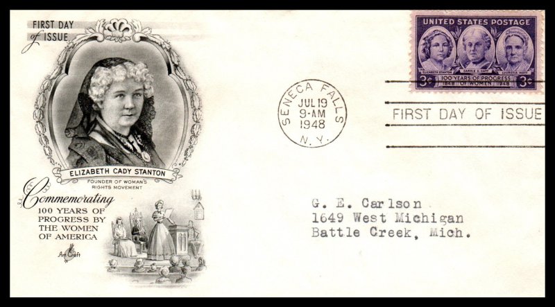 US 959 Progress For Women Artcraft Typed FDC