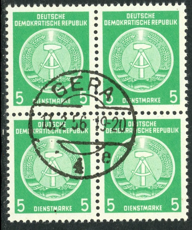 GERMANY DDR 1954 5pf ARMS Official BLOCK OF 4 Sc O1 CTO GERA cds Used