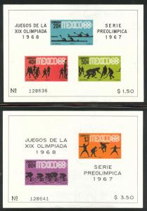 MEXICO Scott 983a, 985a MNH** 1967 Olympic airmail sheets