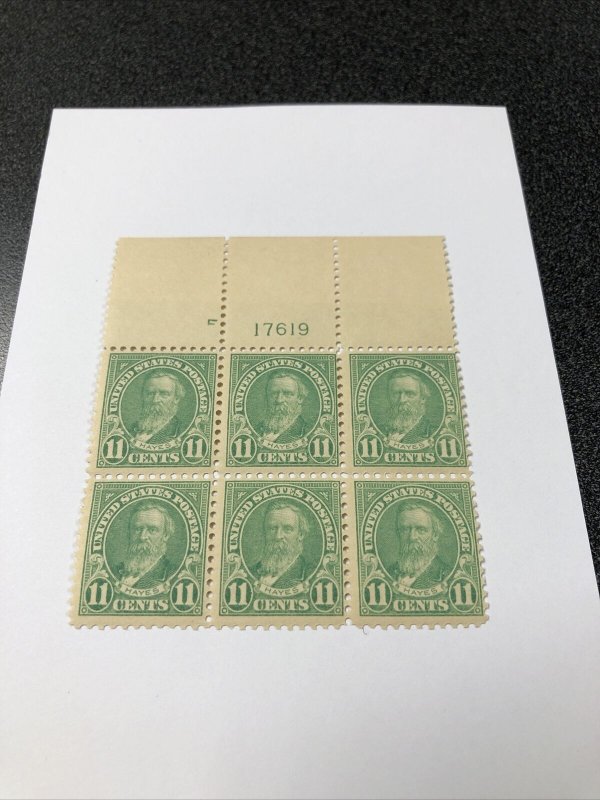 1922 US 563 11c Hayes Blue Plate Block of 6 Very Fine Mint Never Hinged 