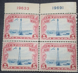 1928 US Stamp Scott #C11 - 5 Cent Plate Block of 4 w/ 2 Plate Numbers - Rocky Mt