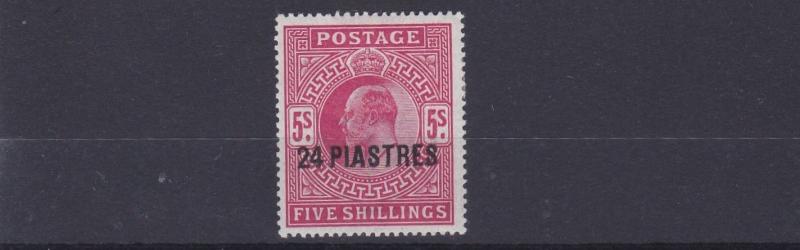 BRITISH LEVANT  1902 - 05      S G 12  24PI ON 5/-   BRIGHT CARMINE       MH    