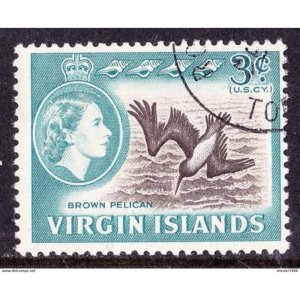 BRITISH VIRGIN ISLANDS 1964 QEII 3c Sepia & Turquoise Blue SG180 FU