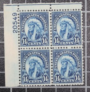 Scott 695 14 Cents Indian - MNH - Plate Block Of 4 UL 20549 SCV - $37.50