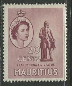 Mauritius - Scott 257 - QEII Definitives -1954 -MLH -Single 20c Stamp