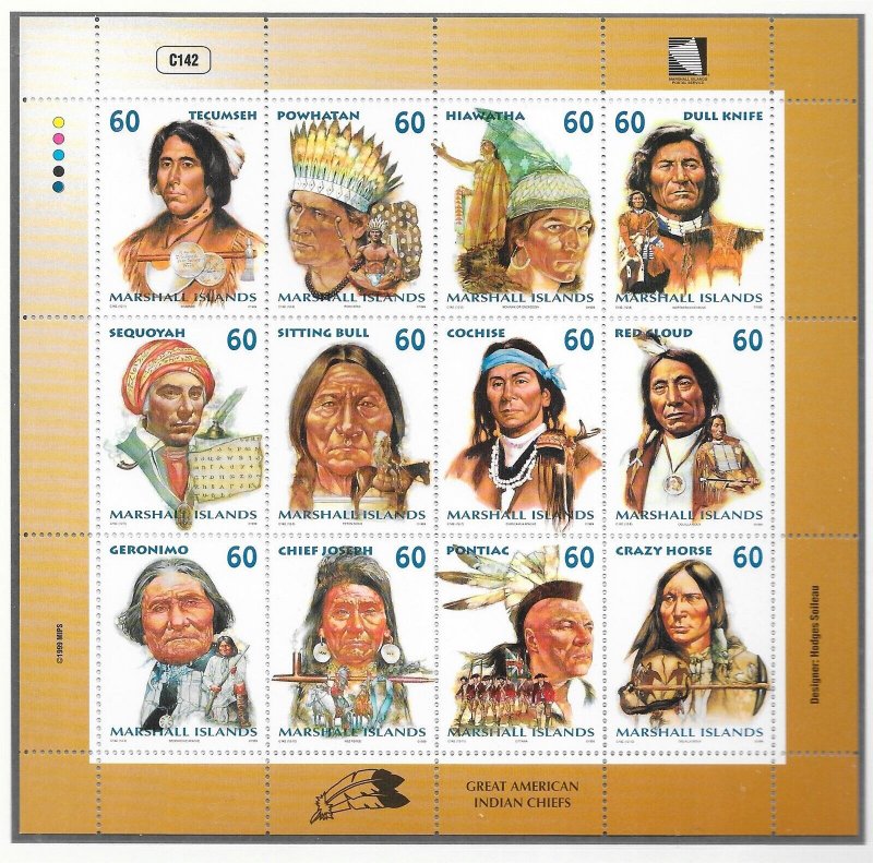 MARSHALL ISL SC 699 NH MINISHEET of 1999 - AMERICAN INDIANS