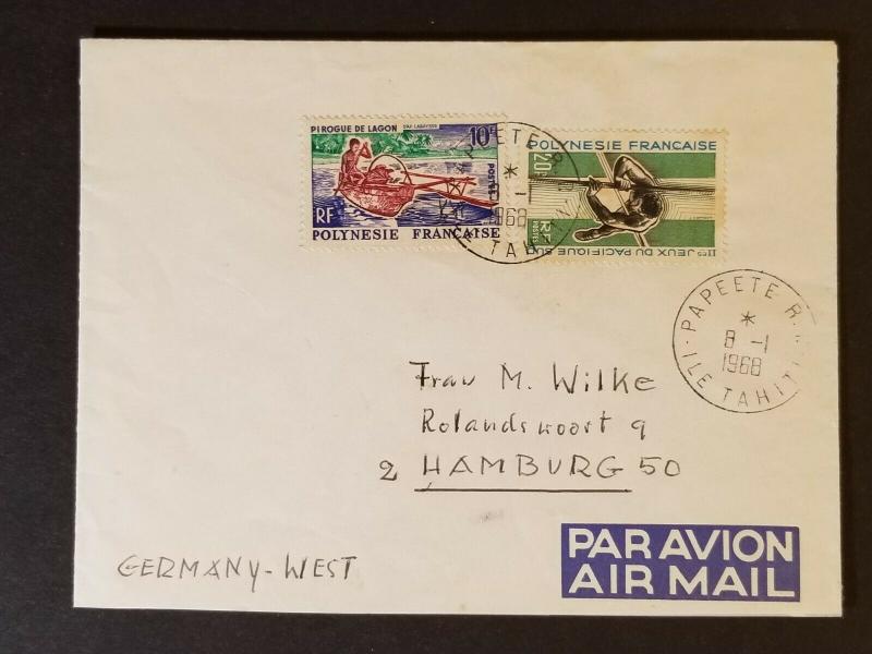 1968 Tahiti French Polynesia to Hamburg West Germany Advertising Air Mail Cover
