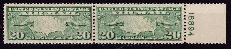 United States 1927 C9 20c yllw green MAP PAIR With Plate Number VF/NH(**)