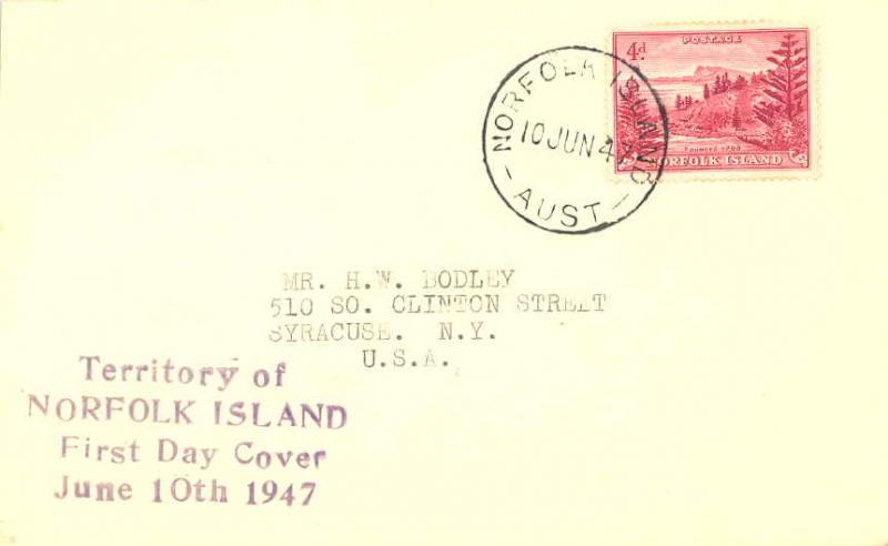 Norfolk Islands 4d View of Ball Bay 1947 Norfolk Island, Aust to Syracuse, N....