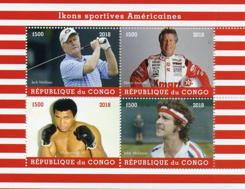 Sports Stamps 2018 MNH Muhammad Ali Mario Andretti Tennis Golf Boxing 4v M/S I 