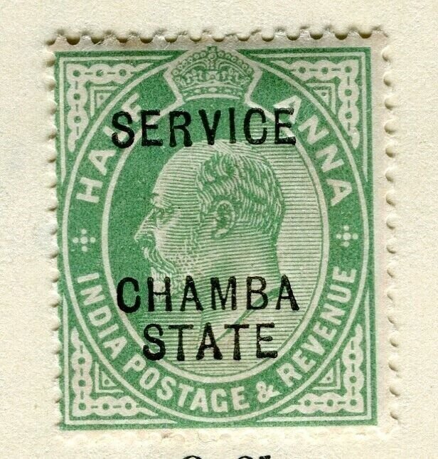 INDIA; CHAMBA STATE 1907 early Ed VII SERVICE issue fine Mint hinged 1/2a. value