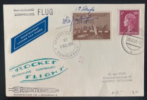 1959 Luxembourg Rocket Flight Mail Postcard Cover To Netherlands Signed