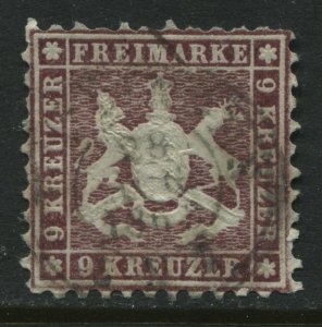 Wurttemburg 1862 9 kreuzers claret used