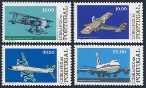 Portugal 1549-1552a, MNH. Mi 1577-1580, Bl.37. LUBRAPEX-1982. Historic flights.