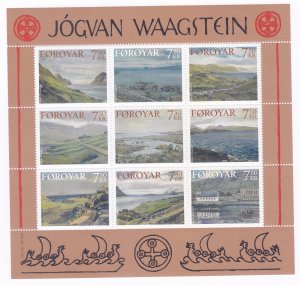 Faroe Islands 462 MNH 2005 Landscapes of Jógvan Waagstein Souvenir Sheet of 9